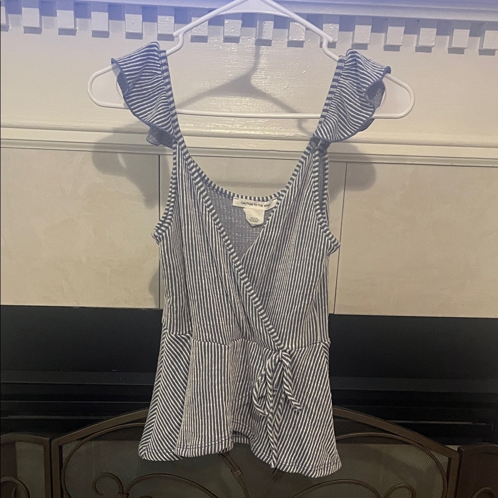 Caution To The Wind Black and White Striped Wrap Blouse
